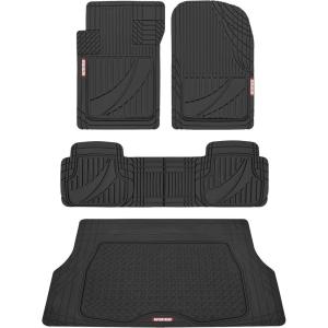 imageMotor Trend FlexTough Heavy Duty Black Rubber Car Floor Mats All Weather ampamp Cargo Liner for SUV Full Set  Universal Trim to Fit Automotive Floor Mat ampamp Trunk Mats for Cars Interior AccessoriesBlack
