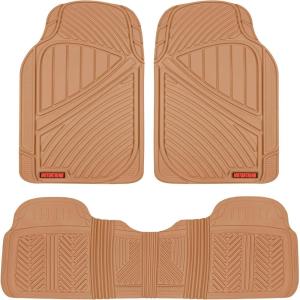 imageMotor Trend FlexTough Performance All Weather Rubber Car Floor Mats  3 Piece Floor Mats Automotive Liners for Cars Truck SUV HeavyDuty Waterproof BeigeBeige