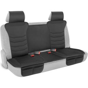 imageMotor Trend LuxeFit Black Faux Leather Rear Bench  Premium Automotive Back Seat Cover for Cars Padded Cushion with Pockets Adjustable Interior Car Seat Protector