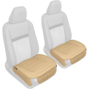 imageMotor Trend Rear Seat Cushion  Black Diamond Stitched Faux Leather Rear Seat Cover for Cars Trucks SUVs  Padded Waterproof NonSlip Back Seat Cover with Storage PocketsTan Beige Front Seats