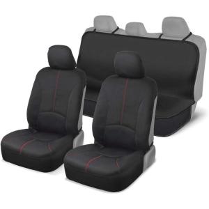 imageMotor Trend SpillGuard Waterproof Front Seat Covers and Rear Bench Cover Neoprene Car Seat Protectors SlipOn Easy to Install Interior Seat Covers for Cars Trucks Vans SUVs  BeigeRed