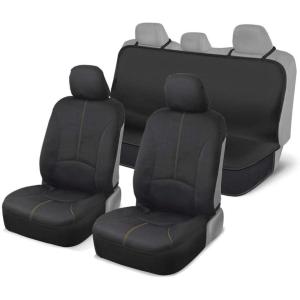 imageMotor Trend SpillGuard Waterproof Front Seat Covers and Rear Bench Cover Neoprene Car Seat Protectors SlipOn Easy to Install Interior Seat Covers for Cars Trucks Vans SUVs  BeigeBeige