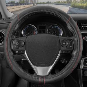 imageMotor Trend GripDrive Faux Black Leather Steering Wheel Cover for Car Truck Van SUV Standard 15 inch Size Red Accent Stitched Car Steering Wheel Cover Vehicle amp Auto Accessories